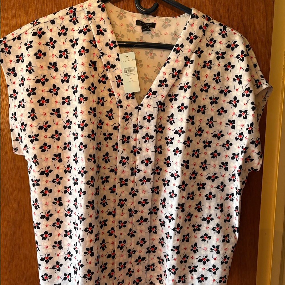 Charter Club Pink and Black Floral Blouse
